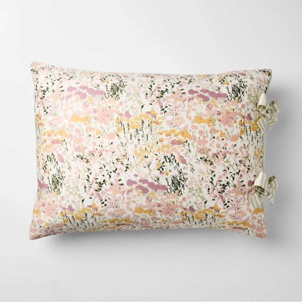 Studio McGee Twin XL Reversible Floral and Stripe Comforter Set Pink/Green